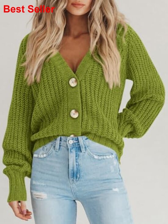 Chunky Knit Open Front Cardigan Sweater Long Sleeve Button Loose Outerwear - Picture 4 of 7